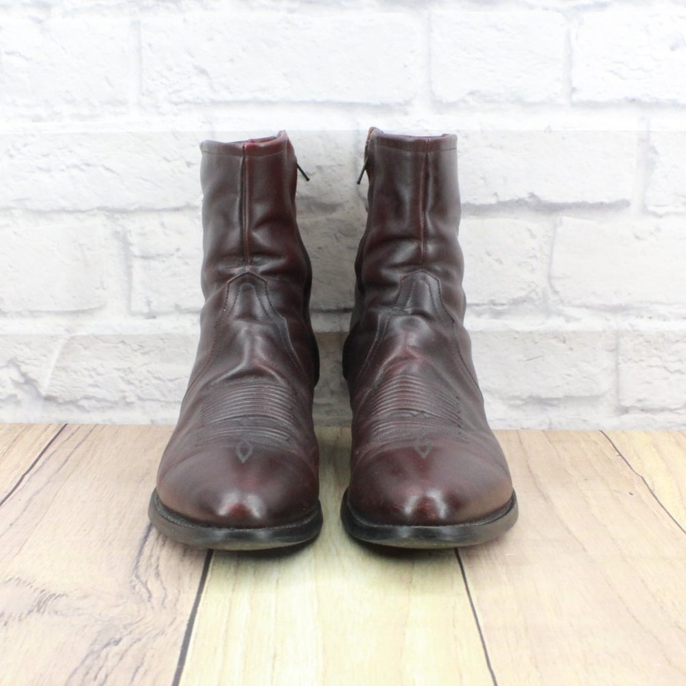 Tony Lama Brown Leather Side Zip Western Cowboy Ankle Boots Size 9.5 - Picture 4 of 11